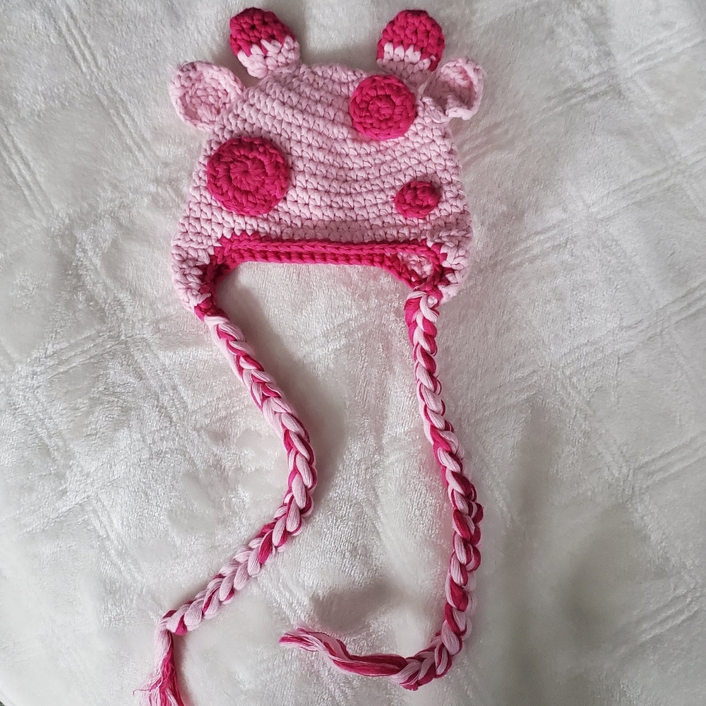 Pink Giraffe knitted newborn hat new baby girl